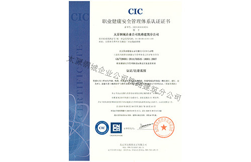 《職業(yè)健康******管理體力認(rèn)證證書》